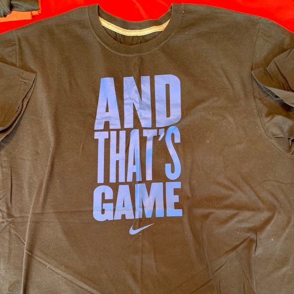 black shirt with royal blue writing